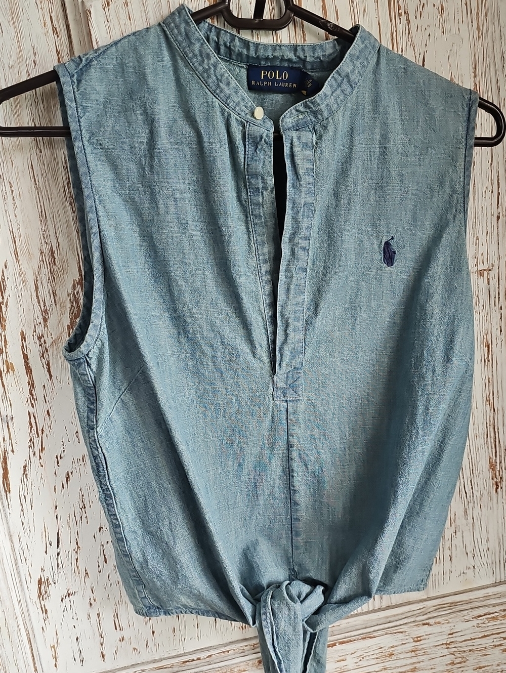 Ralph Lauren Light Blue Denim Sleeveless Tie-Front Shirt Size 6